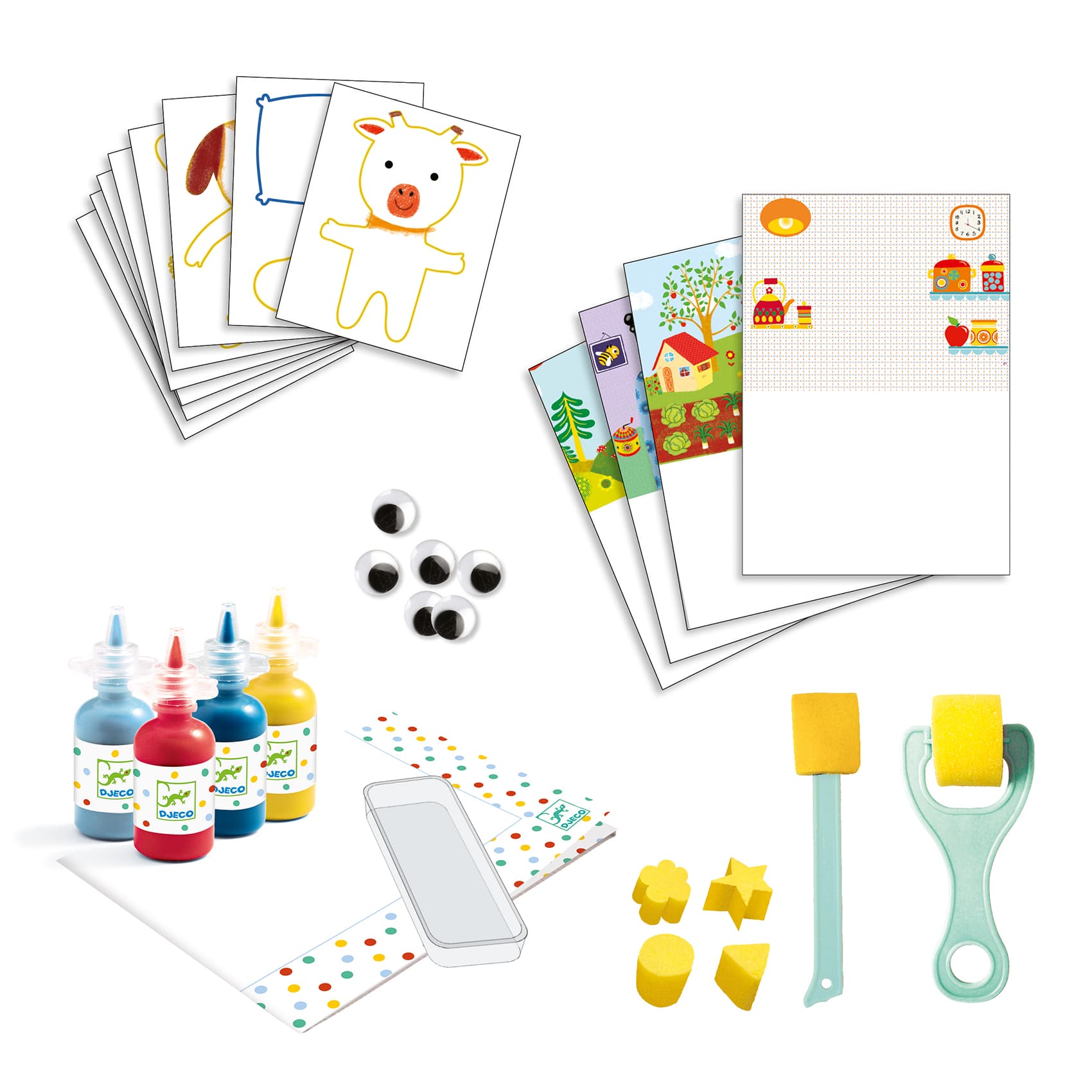 contenu du coffret peinture à l'éponge djeco
