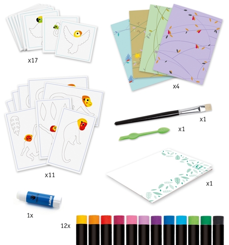 contenu de l'atelier pastel jungle colorée djeco