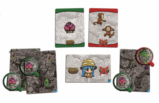Vue d'ensemble sur le jeu Explorons La Jungle. On y voit des cartes.