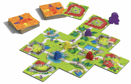 Jeu de société Mon Petit Carcassonne en vue d'ensemble. Jeu de société stratégique accessible à partir de 4 ans.