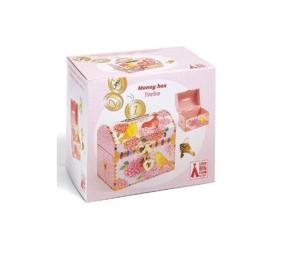 Tirelire avec des oiseaux rose de chez Djeco