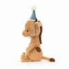 Peluche girafe avec un chapeau d'anniversaire bleu Jellycat