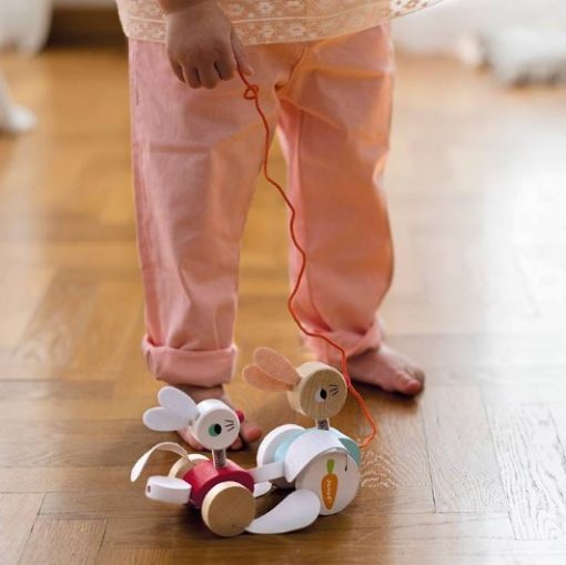 lapins à promener en bois