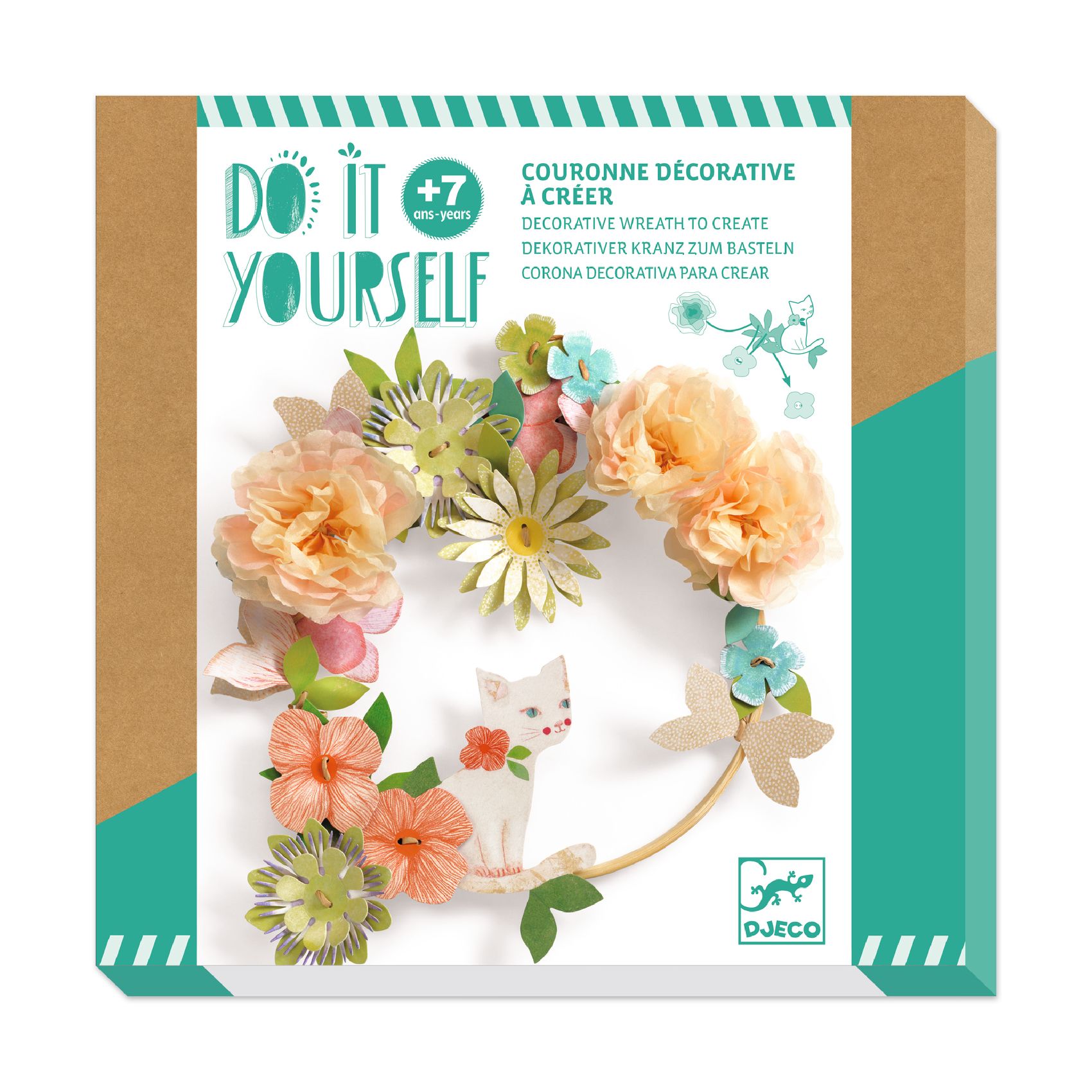 Couronne decorative à creer dahlia djeco avec des fleurs en papier de soie